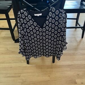 LOFT Black and White Floral Blouse